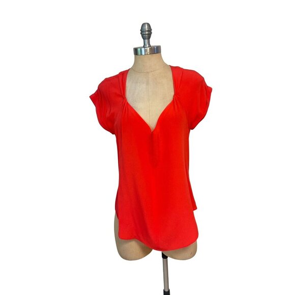 Rag & Bone Danise Short Sleeve Silk Top Bright Coral 8 NWT $325 - Picture 2 of 7